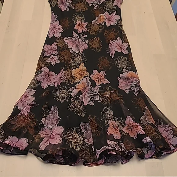 EUC 1990s VTG  Scarlett Black with Pink Floral Print Slip Dress with Flowing Hem - Picture 7 of 16